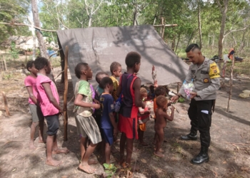 Di Kabupaten Merauke, Bhabinkamtibmas Bersama Warga Buka Lahan Pertanian
