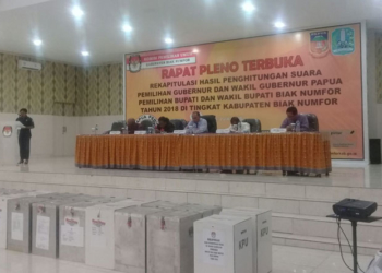 Suasana Rapat Pleno Rekapitulasi Hasil Perhitungan Suara Pilkada 2018 di Kabupaten Biak Numfor