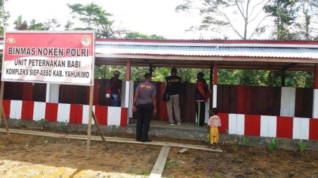 Satgas Binmas Noken Tinjau 2 Spot Bantuan Kandang Ternak Babi di Yahukimo