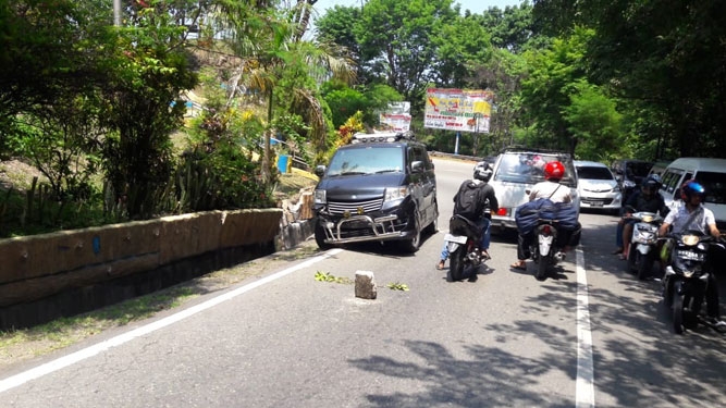 Mobil Apv tabrak Taman Bunga di skyland