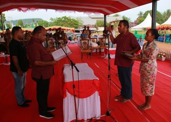 Gladi resik pelantikan Bupati Numfor periode 2018-2023 di lapangan cenderawasih Biak Numfor, Senin (18/3/2019)