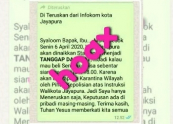 Info Senin 6 April 2020 Kota Jayapura Dinaikkan Statusnya Adalah Hoax