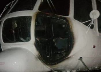 Nampak bodi Helikopter yang hangus terbakar oleh KKB. (Humas Polda For Nokenlive.com)