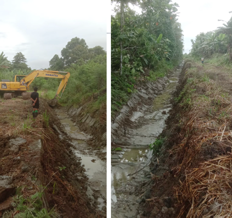 Penampakan irigasi yang sudah dikeruk lumpurnya serta alat berat excavator yang sendang melanjutkan pekerjaan pengangkatan lumpur dari dalam irigasi yang tertibun bertahun – tahun lamanya. (FOTO SITIMEWA/RED) 