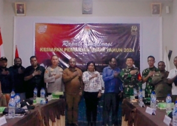 H-4 Pemilu, Bupati Nabire Mesakh Magai Bersama KPU Dan Forkopimda Gelar Rakor Mantapkan Kesiapan Pemilu