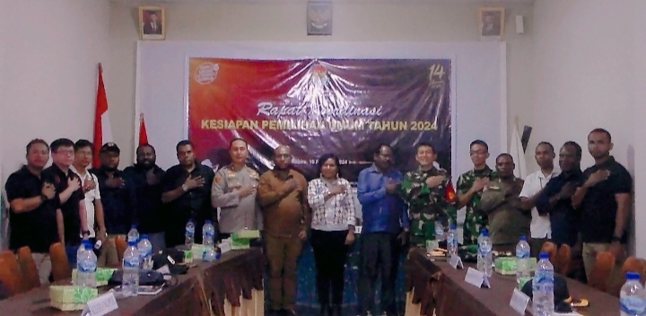 H-4 Pemilu, Bupati Nabire Mesakh Magai Bersama KPU Dan Forkopimda Gelar Rakor Mantapkan Kesiapan Pemilu