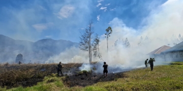 Kebakaran Lahan Nyaris Bakar SMAN 1 Ilaga, Kodim Puncak Gerak Cepat Berhasil Padamkan Api