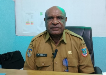 Keterangan foto: Kepada Bidang Tanaman Pangan dan Hortikultura pada Dinas Tanaman Pangan, Hortikultura dan Ketahanan Pangan Provinsi Papua Tengah - Pilipus Gobai saat diwawancara Noken Live,di ruang kerjanya pada Selasa 8/9/2026.(Noken Live/Vanny Janggo)
