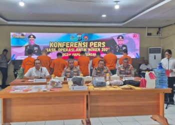 Keterangan: Konferensi Pers Hasil Operasi Antik Noken 2026  oleh Polda Papua Tengah. (Foto: Lisa)